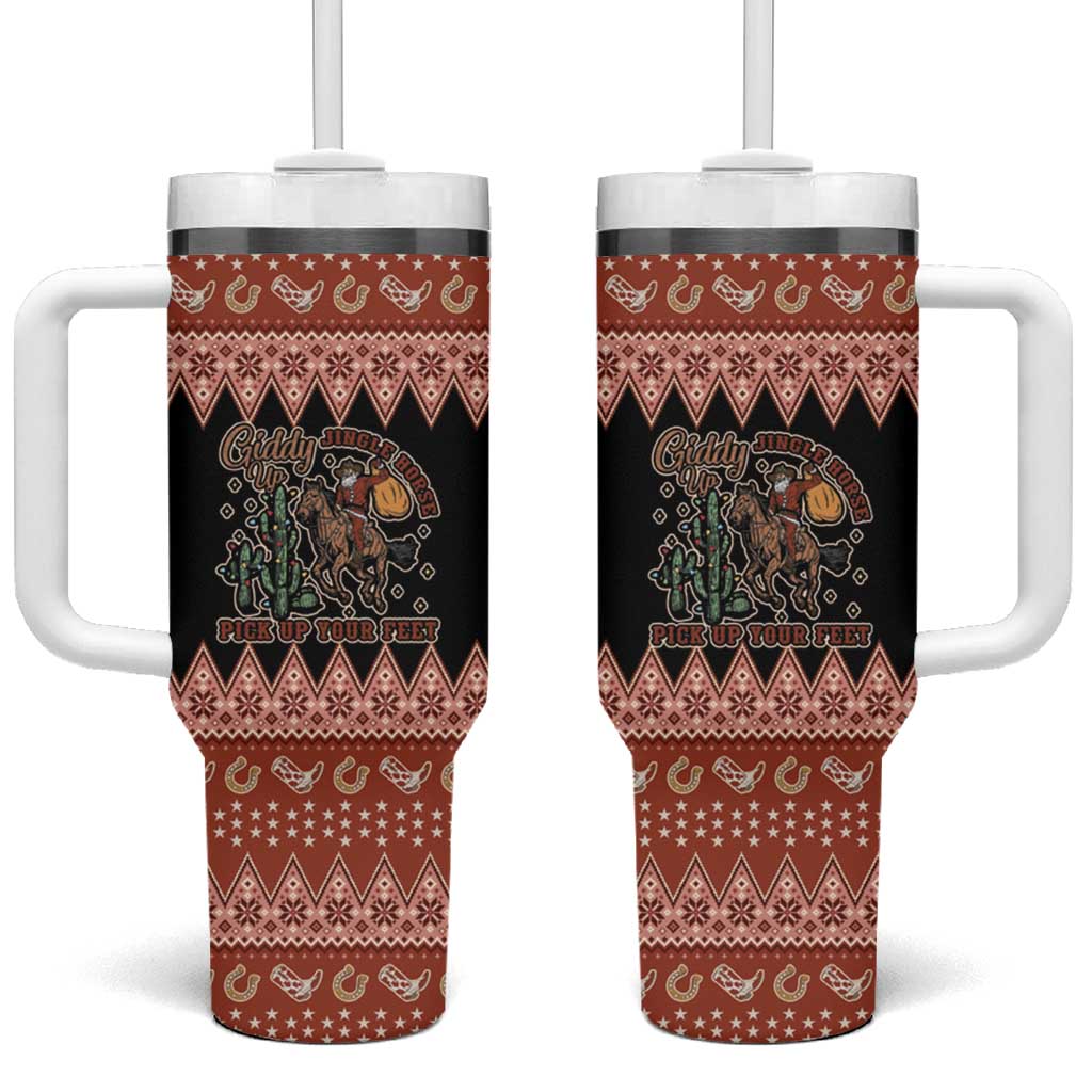Howdy Christmas Cowboy Santa Tumbler With Handle Giddy Up Jingle Horse Pick Up Your Feet - Wonder Print Shop