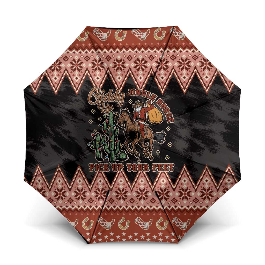 Howdy Christmas Cowboy Santa Umbrella Giddy Up Jingle Horse Pick Up Your Feet - Wonder Print Shop