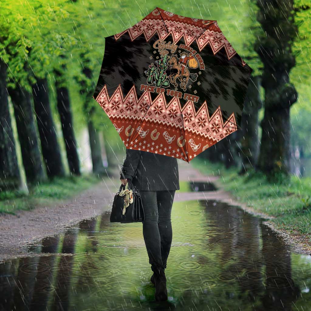Howdy Christmas Cowboy Santa Umbrella Giddy Up Jingle Horse Pick Up Your Feet - Wonder Print Shop