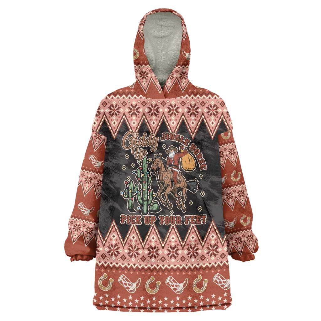 Howdy Christmas Cowboy Santa Wearable Blanket Hoodie Giddy Up Jingle Horse Pick Up Your Feet - Wonder Print Shop