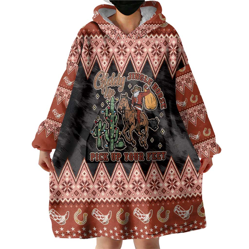 Howdy Christmas Cowboy Santa Wearable Blanket Hoodie Giddy Up Jingle Horse Pick Up Your Feet - Wonder Print Shop