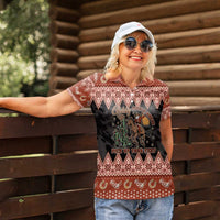 Howdy Christmas Cowboy Santa Women Polo Shirt Giddy Up Jingle Horse Pick Up Your Feet - Wonder Print Shop