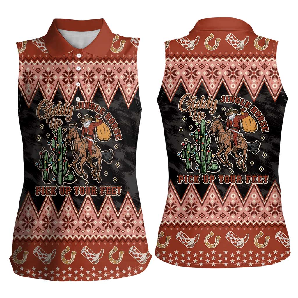 Howdy Christmas Cowboy Santa Women Sleeveless Polo Shirt Giddy Up Jingle Horse Pick Up Your Feet - Wonder Print Shop