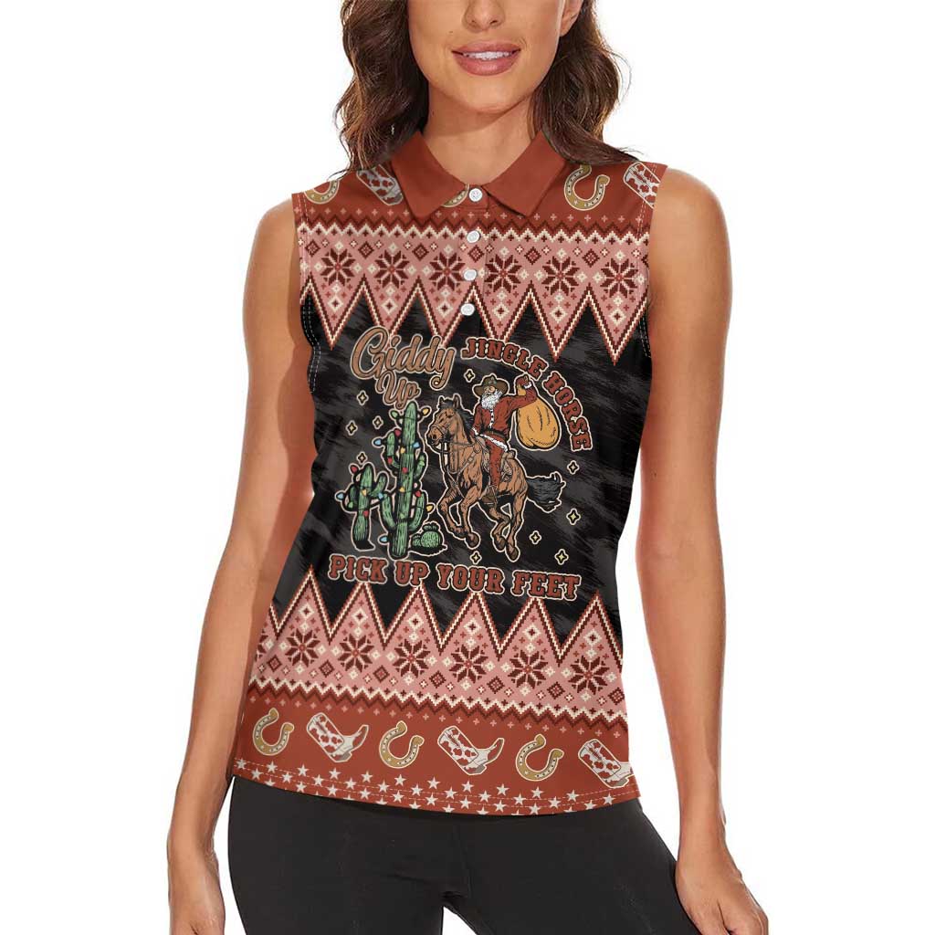 Howdy Christmas Cowboy Santa Women Sleeveless Polo Shirt Giddy Up Jingle Horse Pick Up Your Feet - Wonder Print Shop