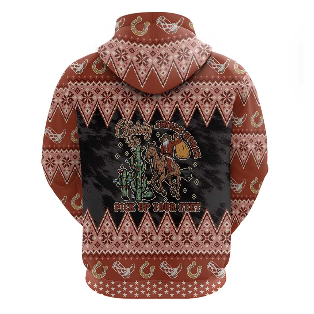 Howdy Christmas Cowboy Santa Zip Hoodie Giddy Up Jingle Horse Pick Up Your Feet - Wonder Print Shop