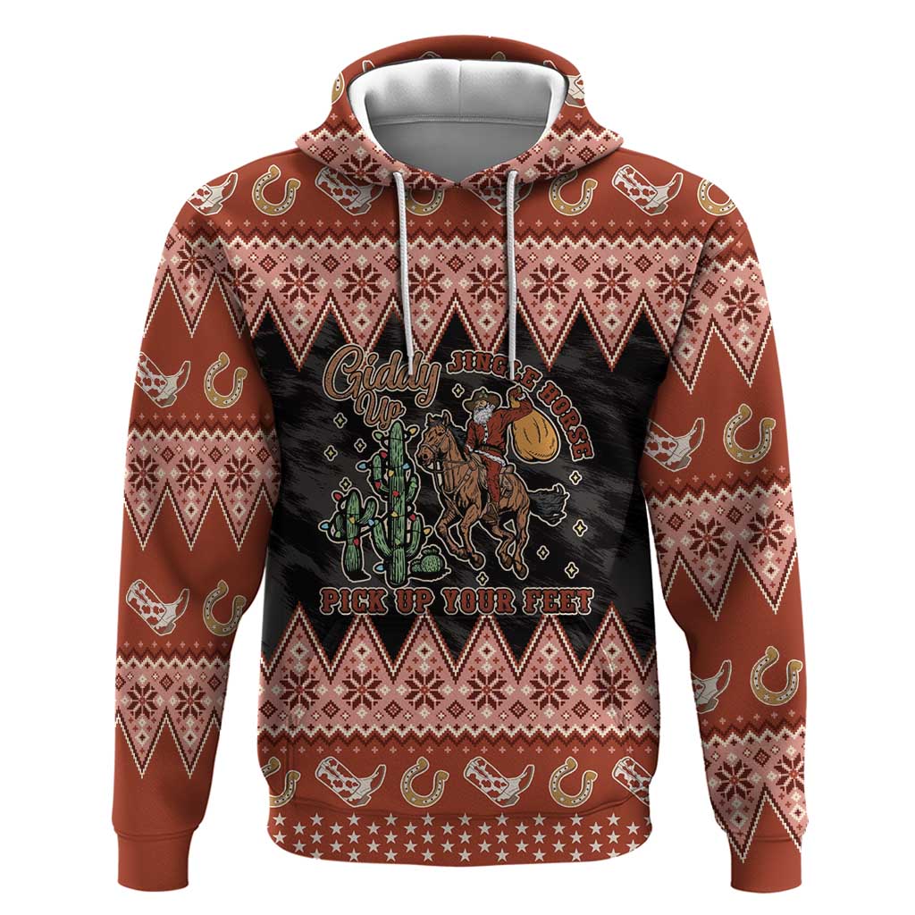 Howdy Christmas Cowboy Santa Zip Hoodie Giddy Up Jingle Horse Pick Up Your Feet - Wonder Print Shop