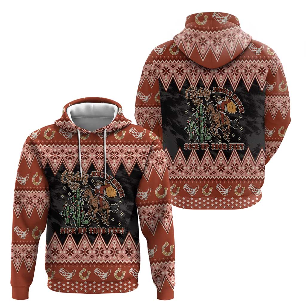 Howdy Christmas Cowboy Santa Zip Hoodie Giddy Up Jingle Horse Pick Up Your Feet - Wonder Print Shop