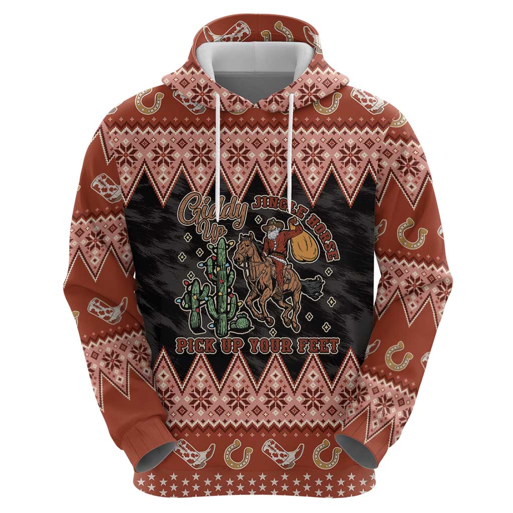 Howdy Christmas Cowboy Santa Zip Hoodie Giddy Up Jingle Horse Pick Up Your Feet - Wonder Print Shop