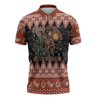 Howdy Christmas Cowboy Santa Zipper Polo Shirt Giddy Up Jingle Horse Pick Up Your Feet - Wonder Print Shop