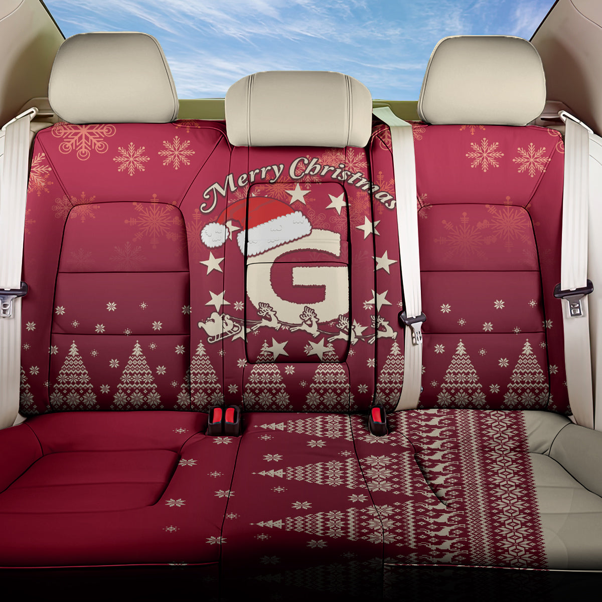 Georgia Christmas Back Car Seat Cover Santa Riding Reindeer Xmas Pattern - Wonder Print Shop