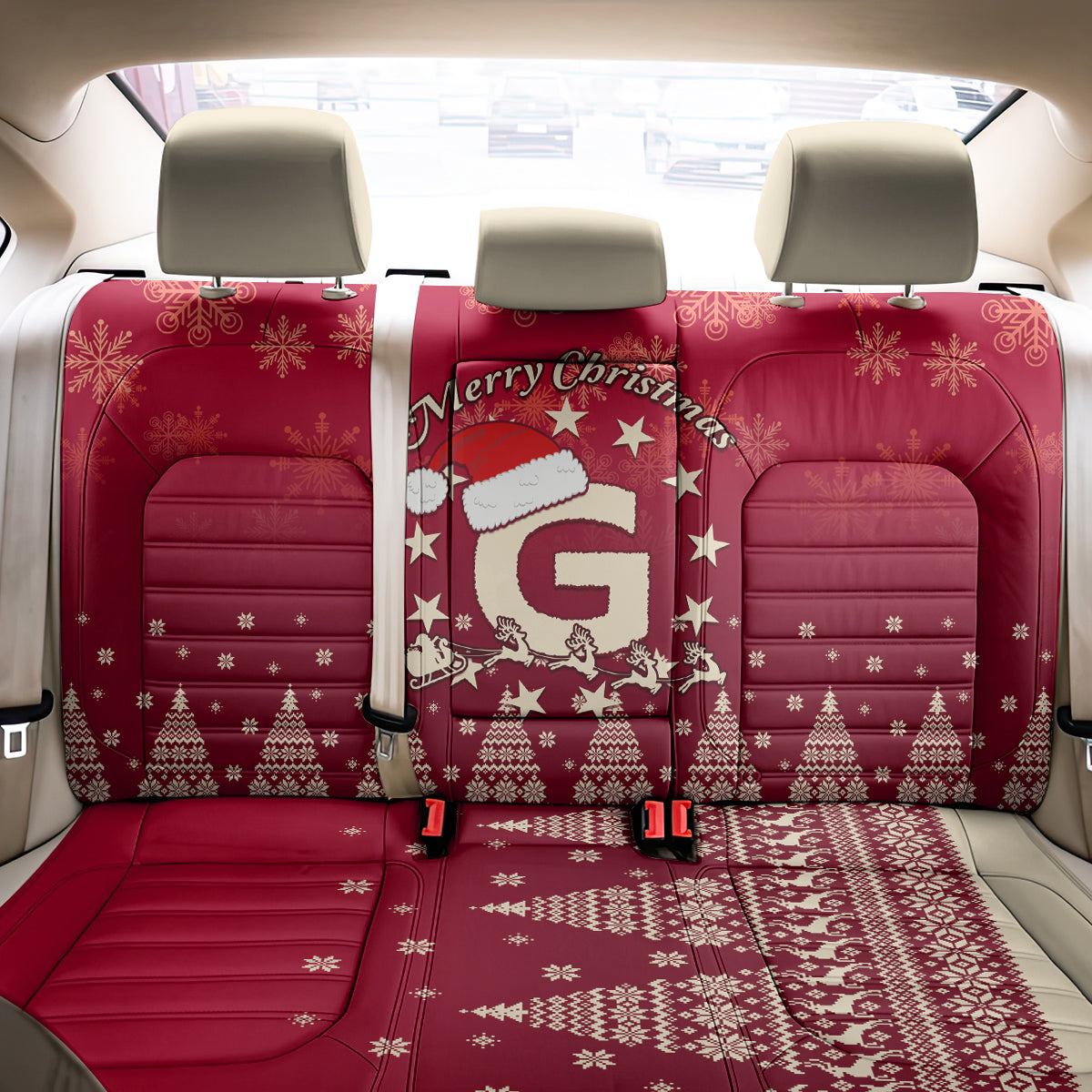 Georgia Christmas Back Car Seat Cover Santa Riding Reindeer Xmas Pattern - Wonder Print Shop