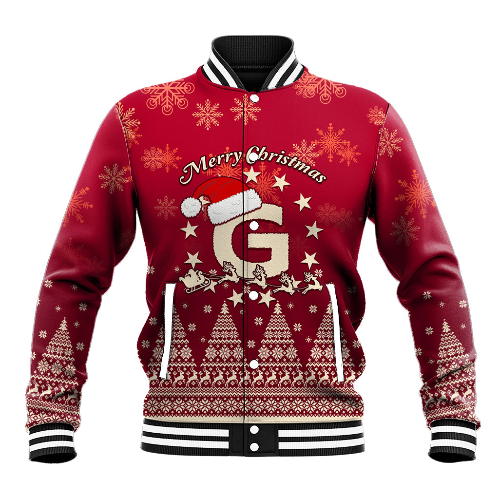 Georgia Christmas Baseball Jacket Santa Riding Reindeer Xmas Pattern - Wonder Print Shop