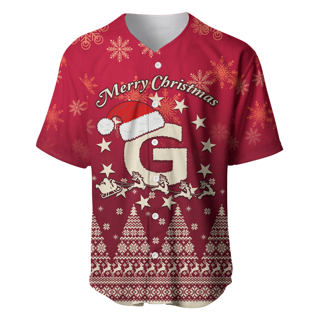 Georgia Christmas Baseball Jersey Santa Riding Reindeer Xmas Pattern - Wonder Print Shop