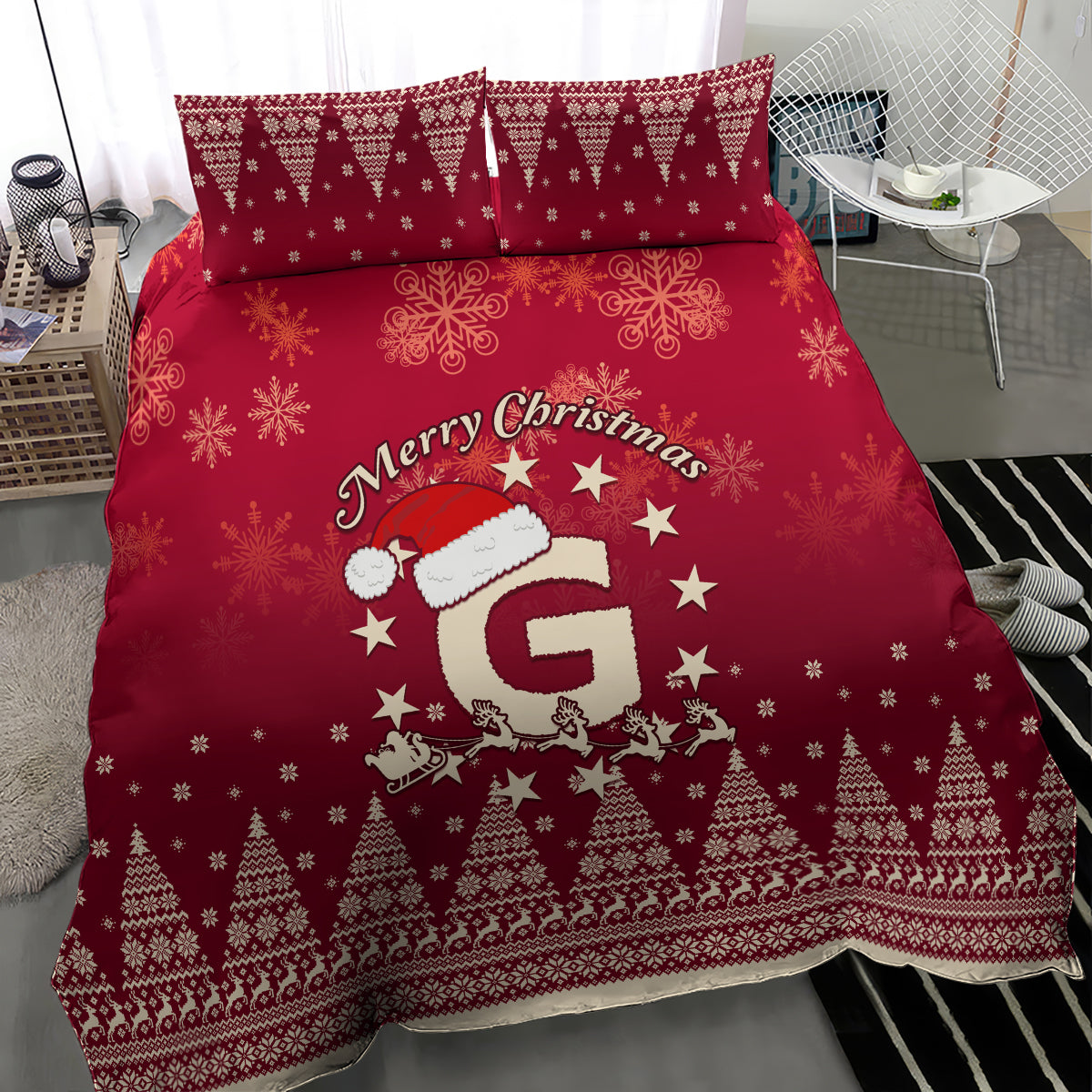 Georgia Christmas Bedding Set Santa Riding Reindeer Xmas Pattern - Wonder Print Shop