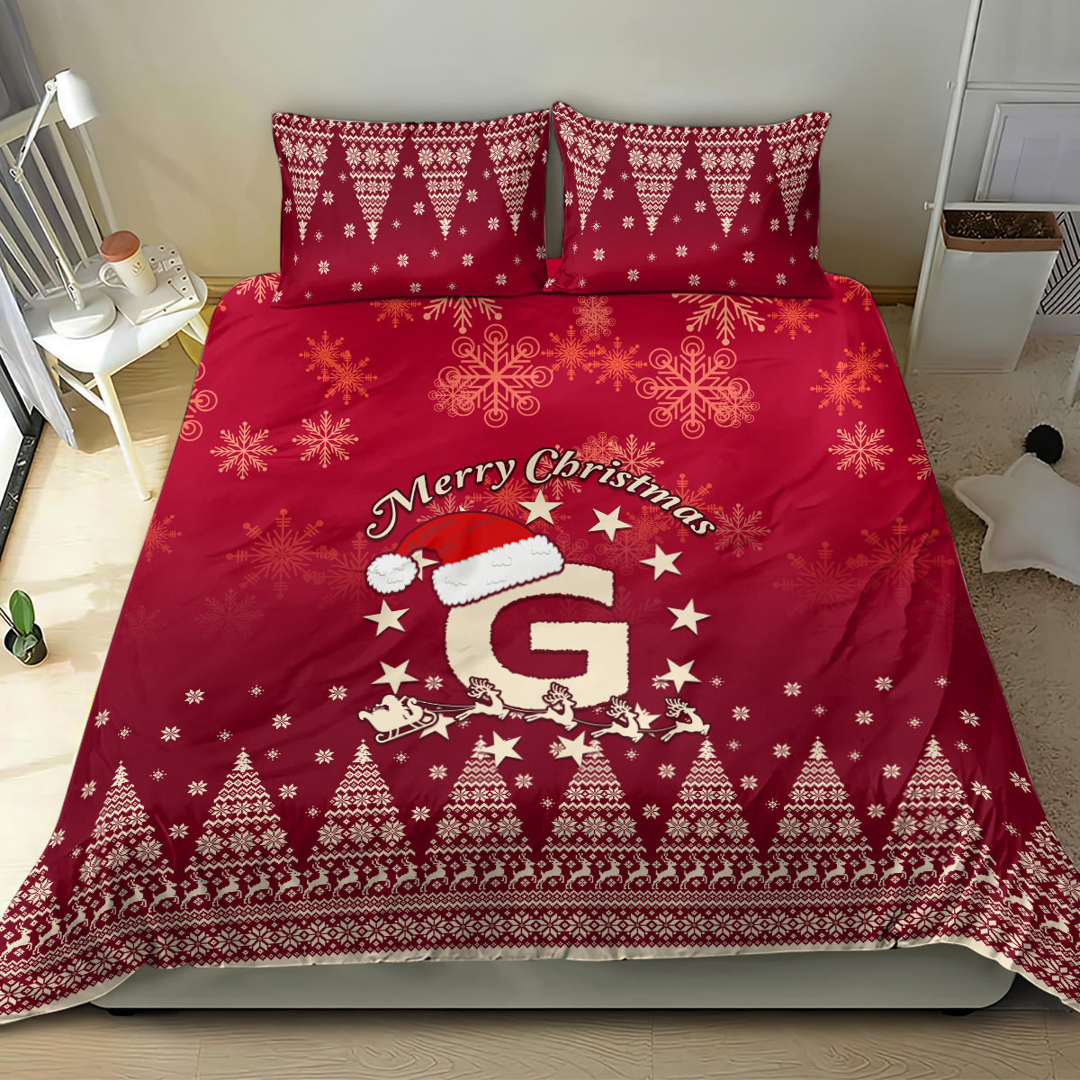 Georgia Christmas Bedding Set Santa Riding Reindeer Xmas Pattern - Wonder Print Shop