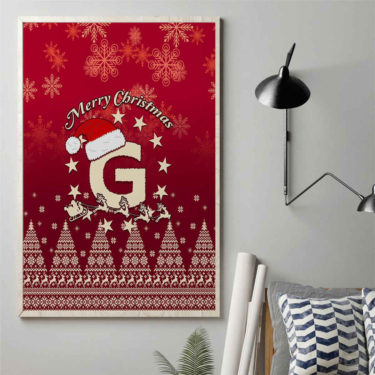 Georgia Christmas Canvas Wall Art Santa Riding Reindeer Xmas Pattern - Wonder Print Shop