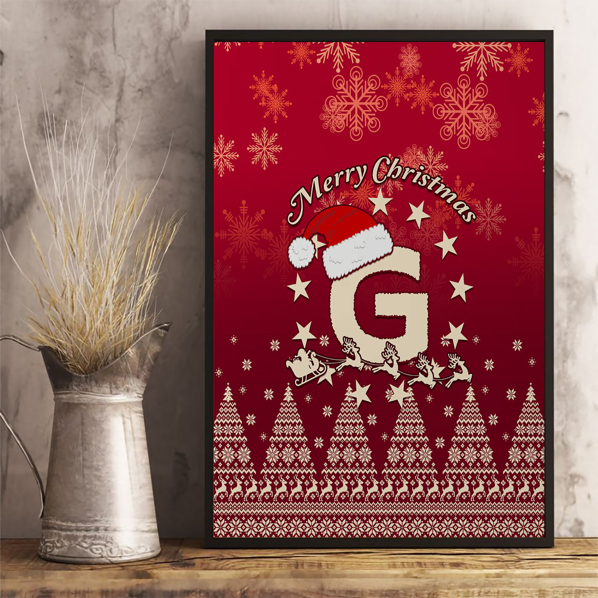Georgia Christmas Canvas Wall Art Santa Riding Reindeer Xmas Pattern - Wonder Print Shop