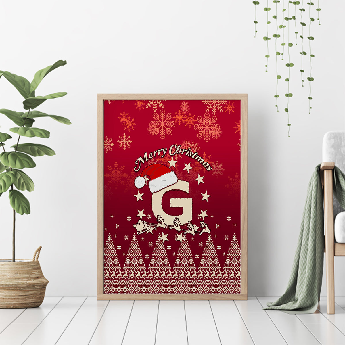 Georgia Christmas Canvas Wall Art Santa Riding Reindeer Xmas Pattern - Wonder Print Shop