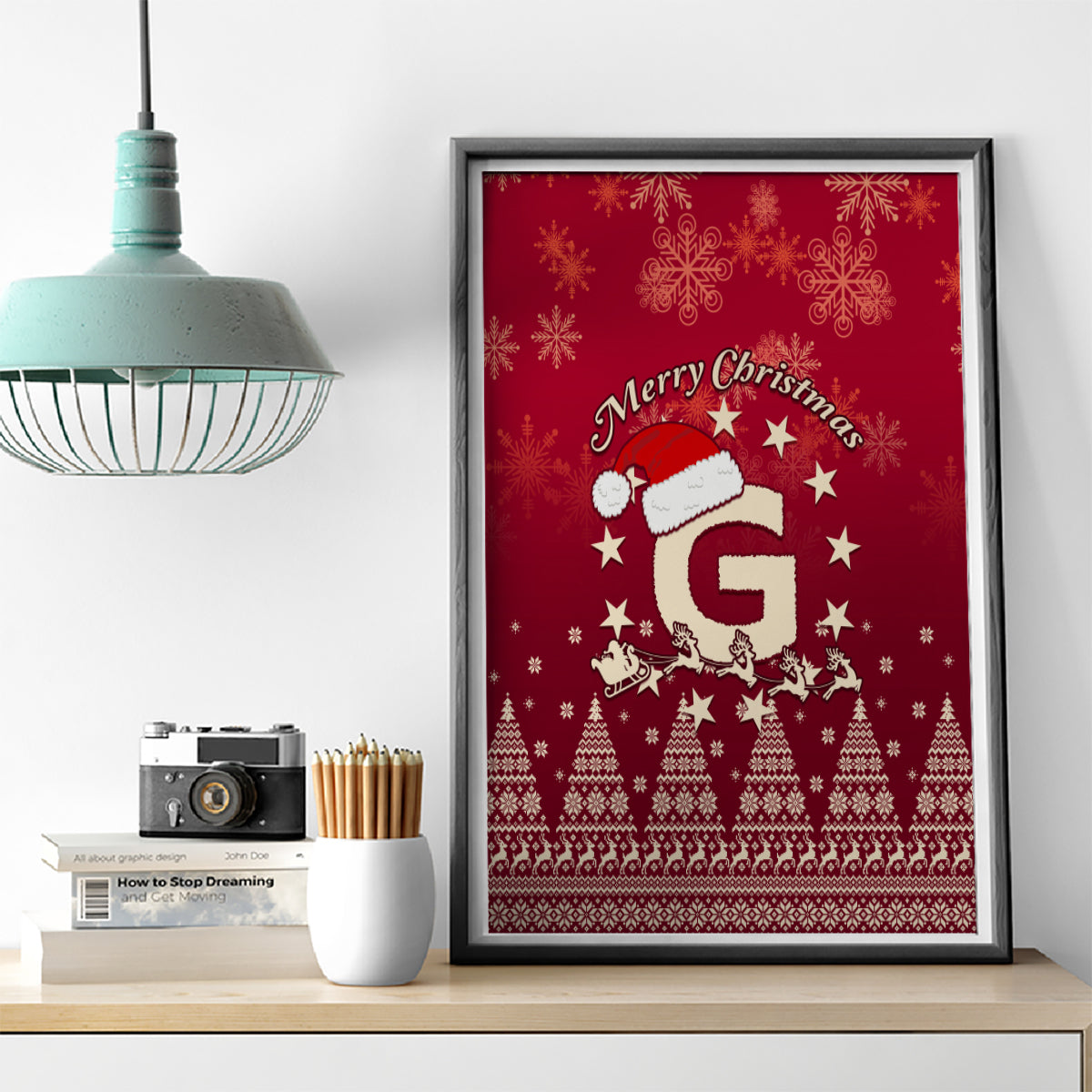 Georgia Christmas Canvas Wall Art Santa Riding Reindeer Xmas Pattern - Wonder Print Shop