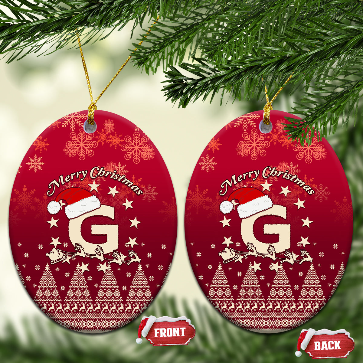 Georgia Christmas Ceramic Ornament Santa Riding Reindeer Xmas Pattern - Wonder Print Shop