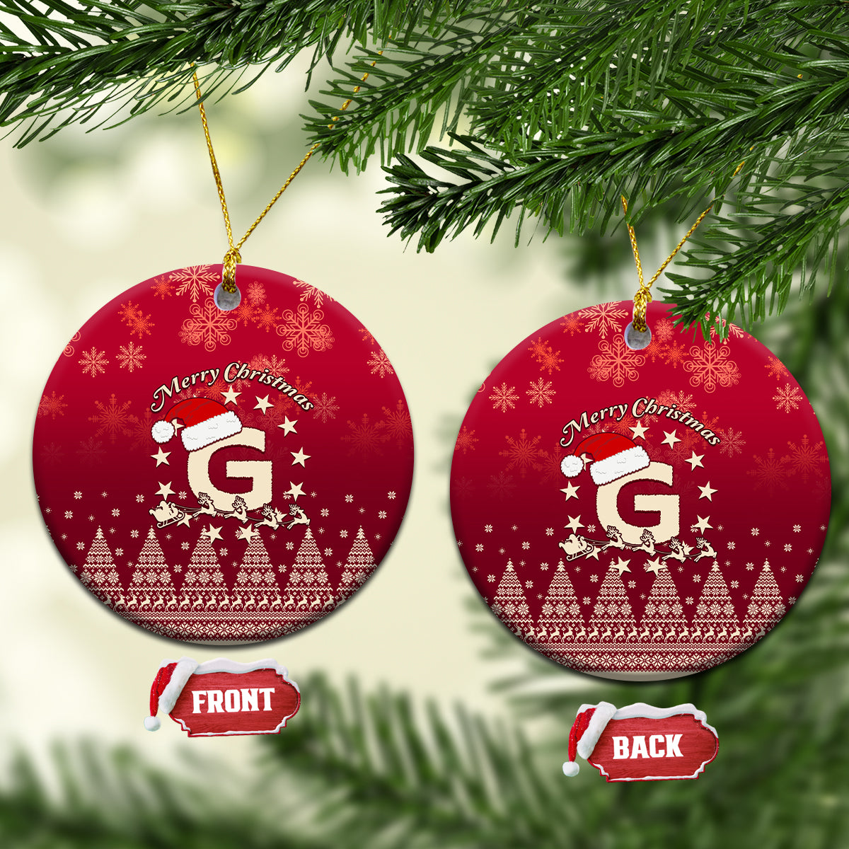 Georgia Christmas Ceramic Ornament Santa Riding Reindeer Xmas Pattern - Wonder Print Shop