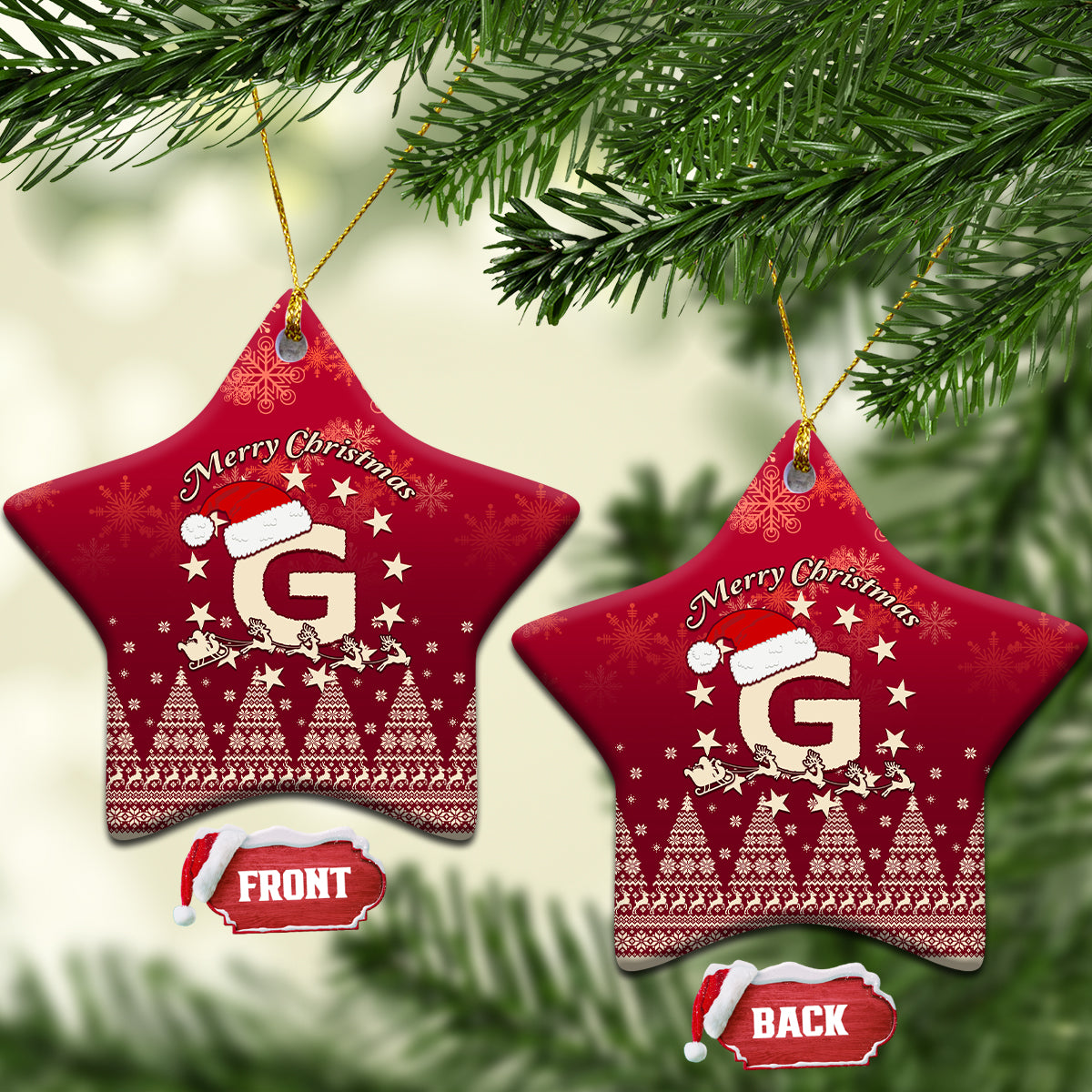 Georgia Christmas Ceramic Ornament Santa Riding Reindeer Xmas Pattern - Wonder Print Shop