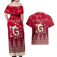 Georgia Christmas Couples Matching Off Shoulder Maxi Dress and Hawaiian Shirt Santa Riding Reindeer Xmas Pattern - Wonder Print Shop
