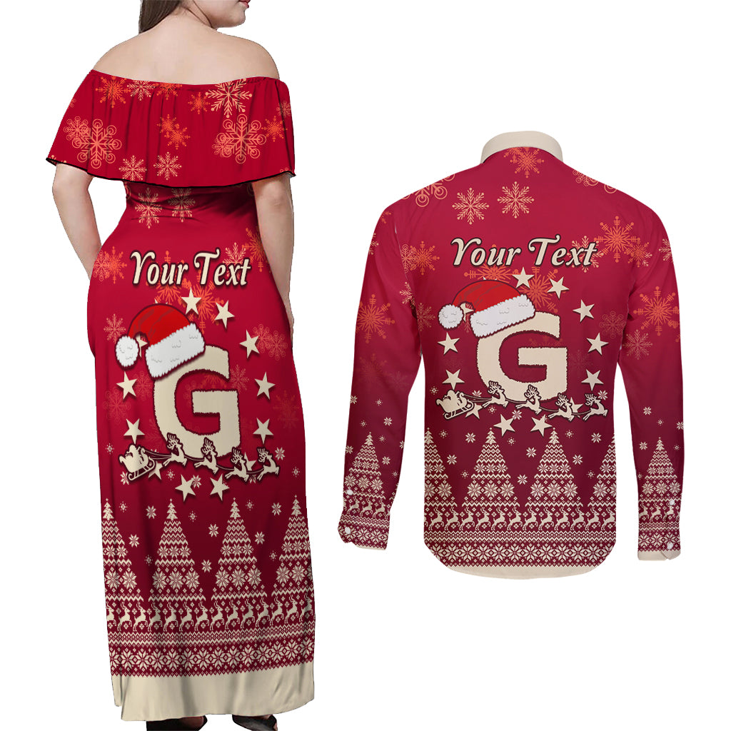 Georgia Christmas Couples Matching Off Shoulder Maxi Dress and Long Sleeve Button Shirt Santa Riding Reindeer Xmas Pattern - Wonder Print Shop