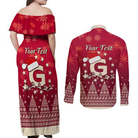 Georgia Christmas Couples Matching Off Shoulder Maxi Dress and Long Sleeve Button Shirt Santa Riding Reindeer Xmas Pattern - Wonder Print Shop