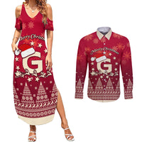 Georgia Christmas Couples Matching Summer Maxi Dress and Long Sleeve Button Shirt Santa Riding Reindeer Xmas Pattern - Wonder Print Shop