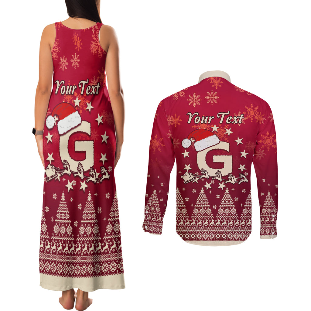 Georgia Christmas Couples Matching Tank Maxi Dress and Long Sleeve Button Shirt Santa Riding Reindeer Xmas Pattern - Wonder Print Shop