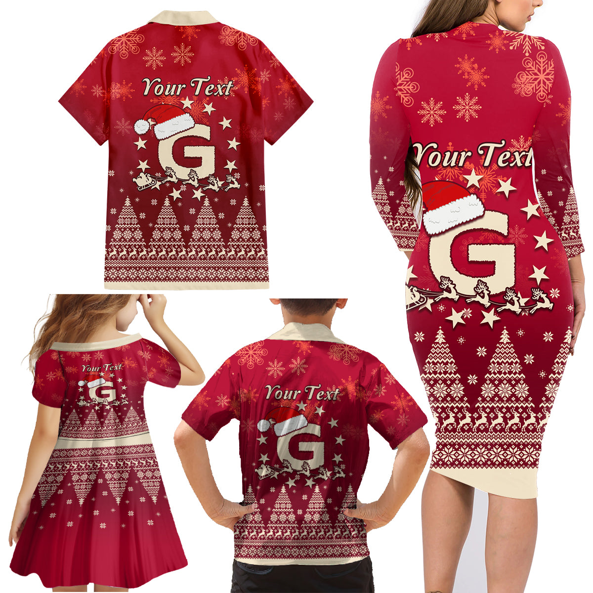 Georgia Christmas Family Matching Long Sleeve Bodycon Dress and Hawaiian Shirt Santa Riding Reindeer Xmas Pattern - Wonder Print Shop