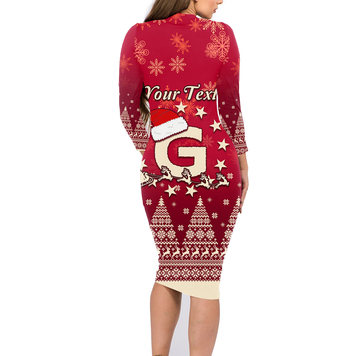Georgia Christmas Family Matching Long Sleeve Bodycon Dress and Hawaiian Shirt Santa Riding Reindeer Xmas Pattern - Wonder Print Shop