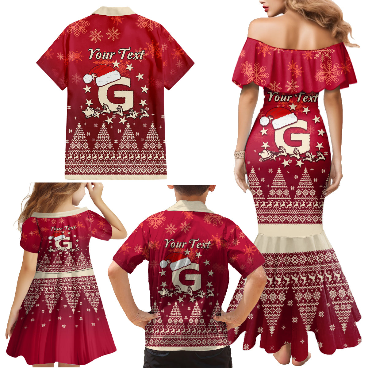 Georgia Christmas Family Matching Mermaid Dress and Hawaiian Shirt Santa Riding Reindeer Xmas Pattern - Wonder Print Shop