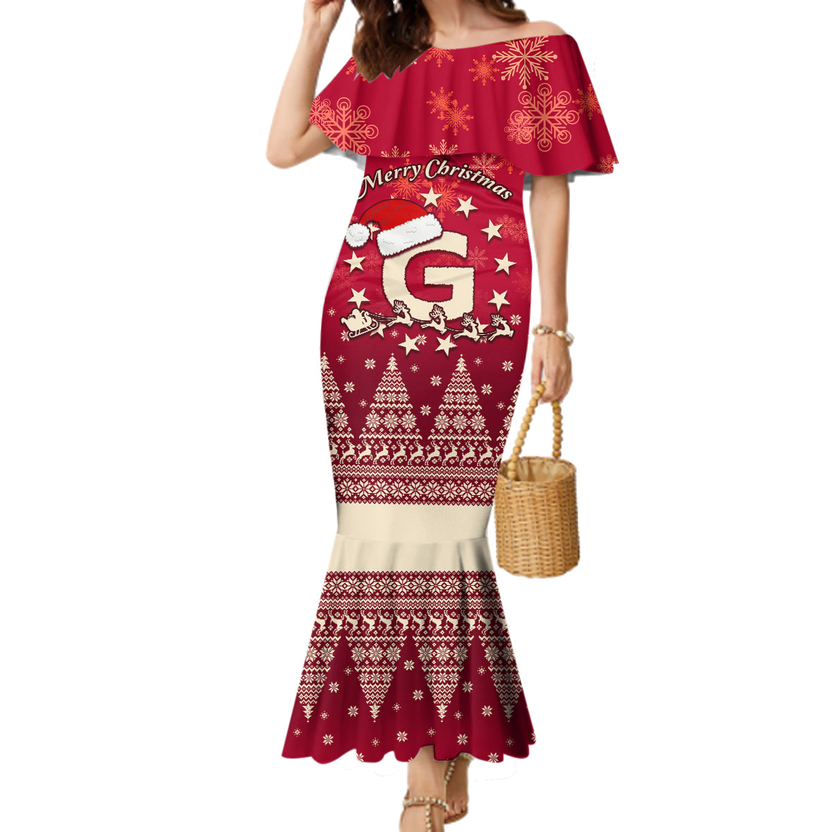 Georgia Christmas Family Matching Mermaid Dress and Hawaiian Shirt Santa Riding Reindeer Xmas Pattern - Wonder Print Shop