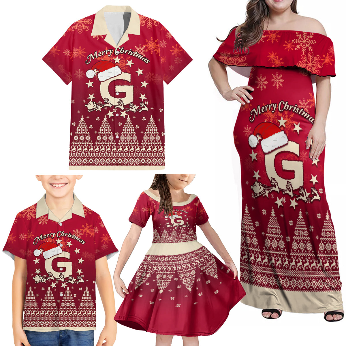 Georgia Christmas Family Matching Off Shoulder Maxi Dress and Hawaiian Shirt Santa Riding Reindeer Xmas Pattern - Wonder Print Shop