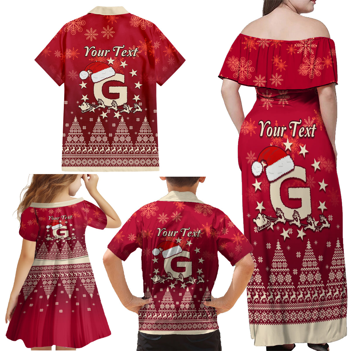 Georgia Christmas Family Matching Off Shoulder Maxi Dress and Hawaiian Shirt Santa Riding Reindeer Xmas Pattern - Wonder Print Shop