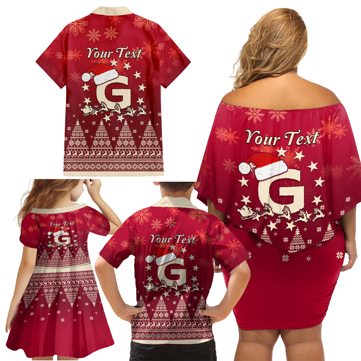 Georgia Christmas Family Matching Off Shoulder Short Dress and Hawaiian Shirt Santa Riding Reindeer Xmas Pattern - Wonder Print Shop