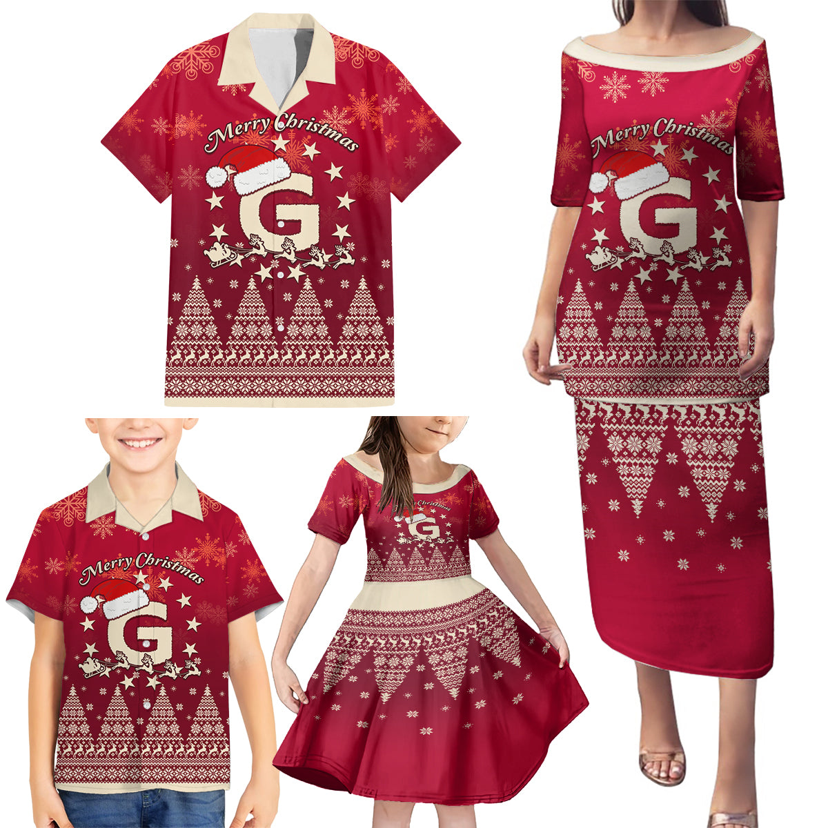 Georgia Christmas Family Matching Puletasi Dress and Hawaiian Shirt Santa Riding Reindeer Xmas Pattern - Wonder Print Shop
