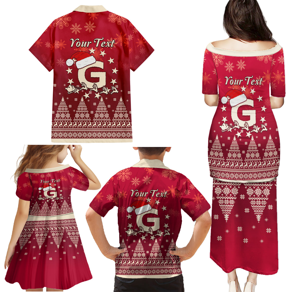 Georgia Christmas Family Matching Puletasi Dress and Hawaiian Shirt Santa Riding Reindeer Xmas Pattern - Wonder Print Shop