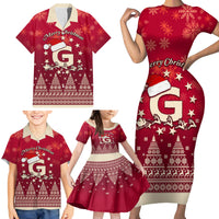 Georgia Christmas Family Matching Short Sleeve Bodycon Dress and Hawaiian Shirt Santa Riding Reindeer Xmas Pattern - Wonder Print Shop