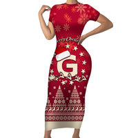 Georgia Christmas Family Matching Short Sleeve Bodycon Dress and Hawaiian Shirt Santa Riding Reindeer Xmas Pattern - Wonder Print Shop