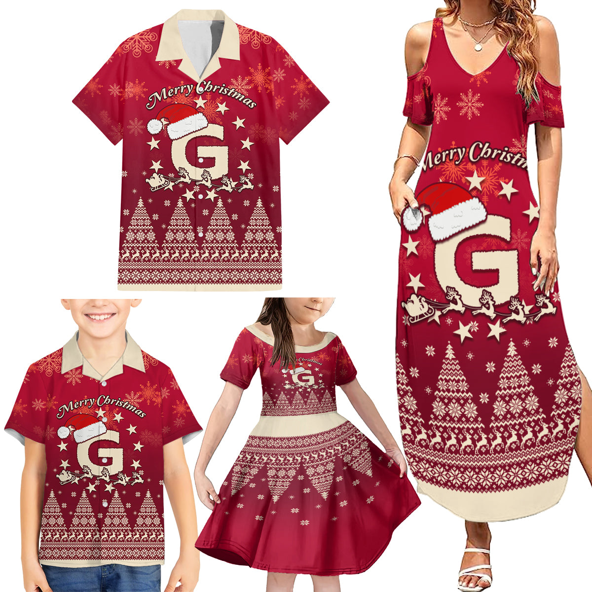 Georgia Christmas Family Matching Summer Maxi Dress and Hawaiian Shirt Santa Riding Reindeer Xmas Pattern - Wonder Print Shop