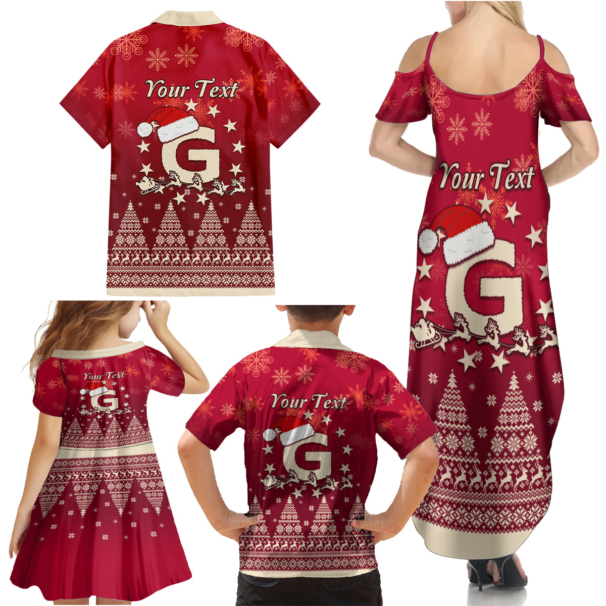 Georgia Christmas Family Matching Summer Maxi Dress and Hawaiian Shirt Santa Riding Reindeer Xmas Pattern - Wonder Print Shop