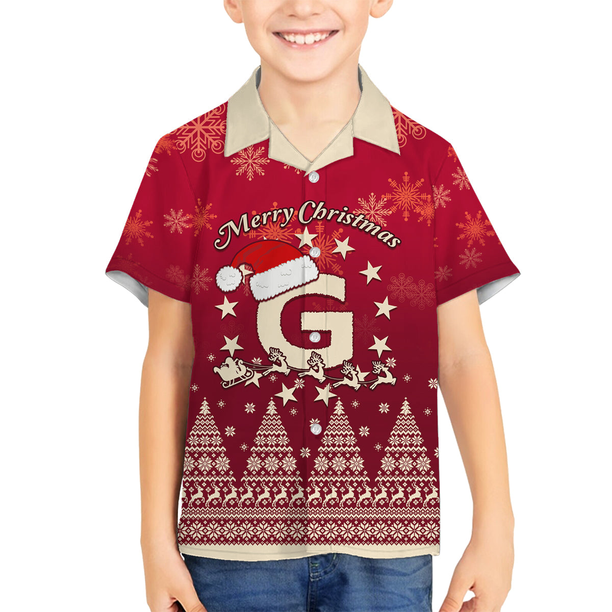 Georgia Christmas Family Matching Summer Maxi Dress and Hawaiian Shirt Santa Riding Reindeer Xmas Pattern - Wonder Print Shop