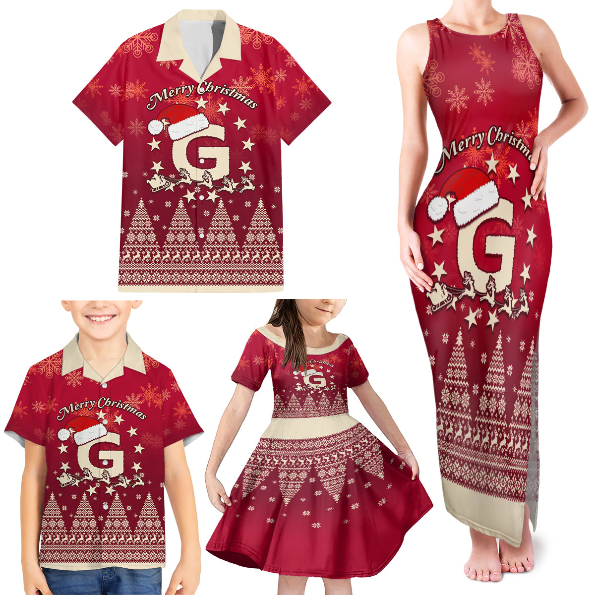 Georgia Christmas Family Matching Tank Maxi Dress and Hawaiian Shirt Santa Riding Reindeer Xmas Pattern - Wonder Print Shop