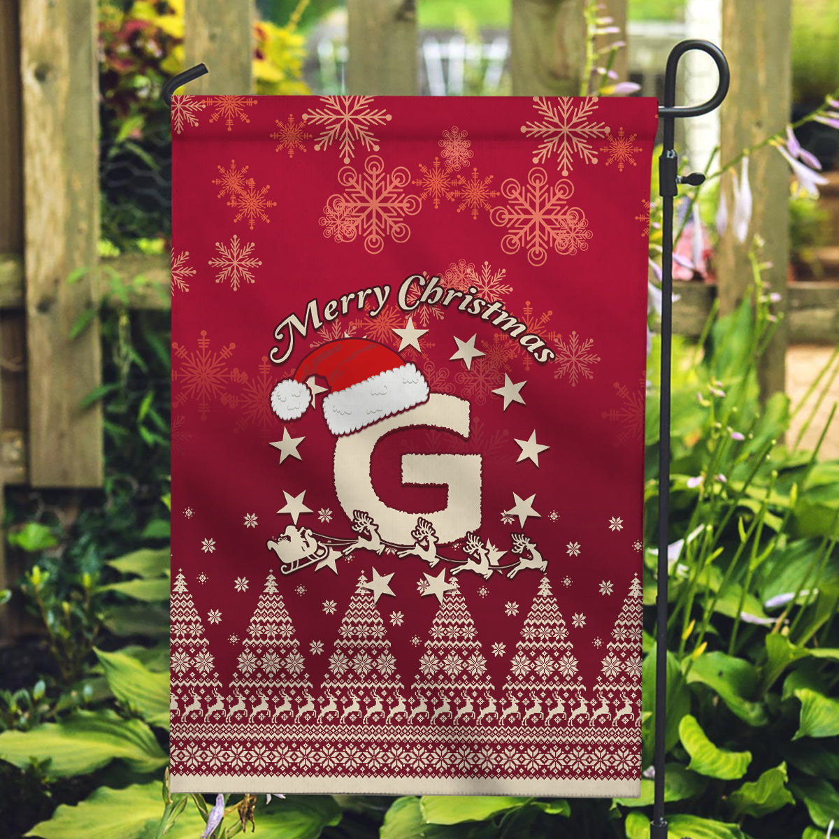 Georgia Christmas Garden Flag Santa Riding Reindeer Xmas Pattern - Wonder Print Shop