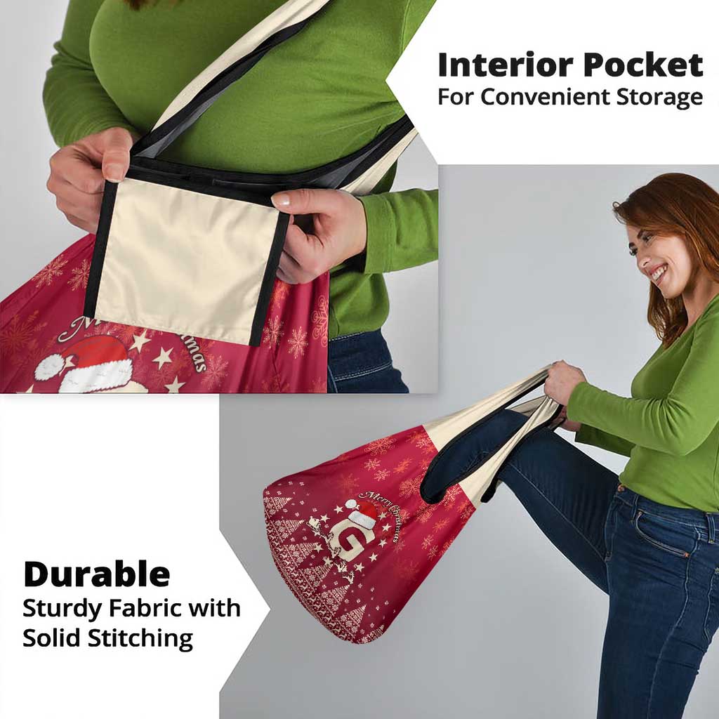 Georgia Christmas Grocery Bag Santa Riding Reindeer Xmas Pattern