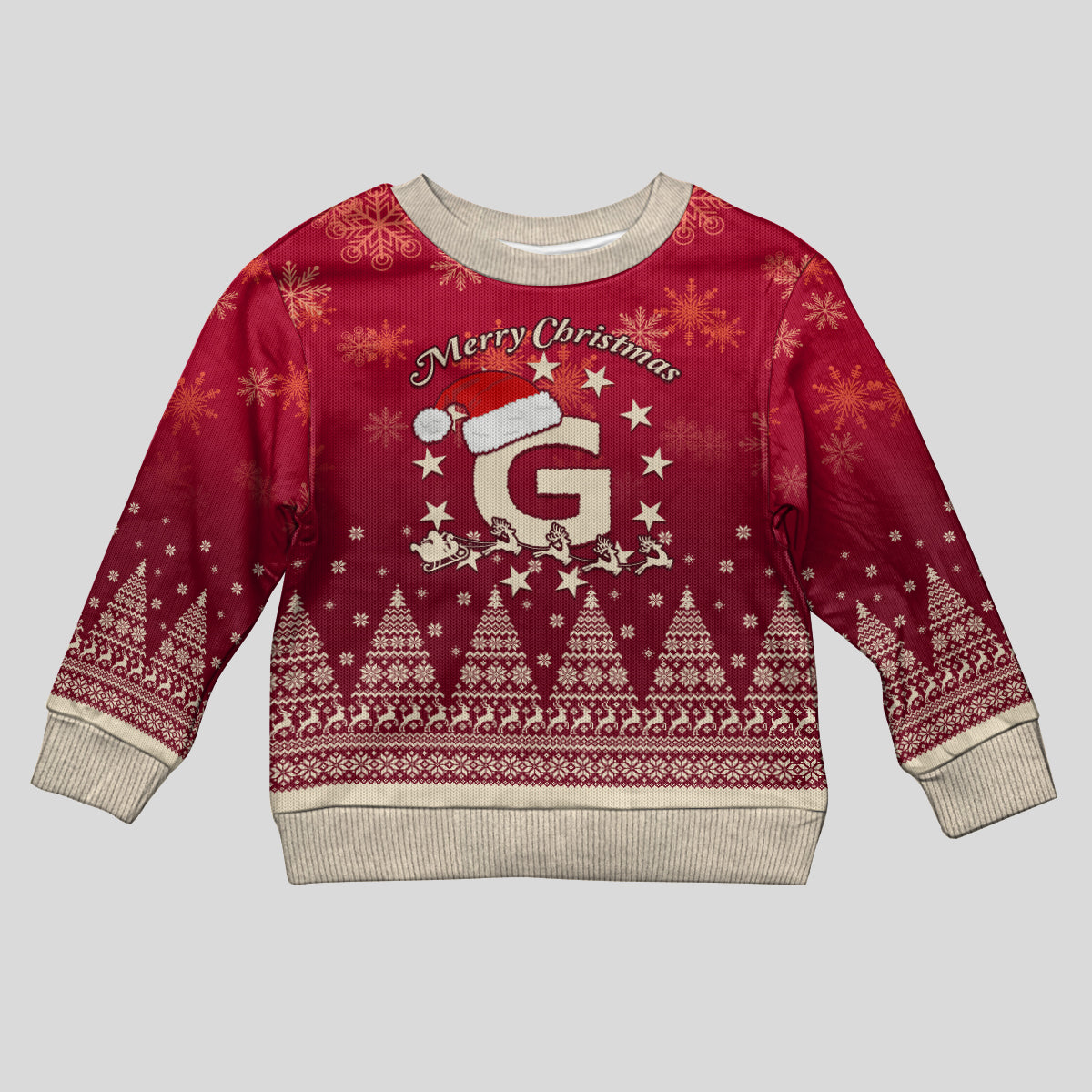 Georgia Christmas Kid Ugly Christmas Sweater Santa Riding Reindeer Xmas Pattern - Wonder Print Shop