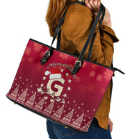 Georgia Christmas Leather Tote Bag Santa Riding Reindeer Xmas Pattern - Wonder Print Shop